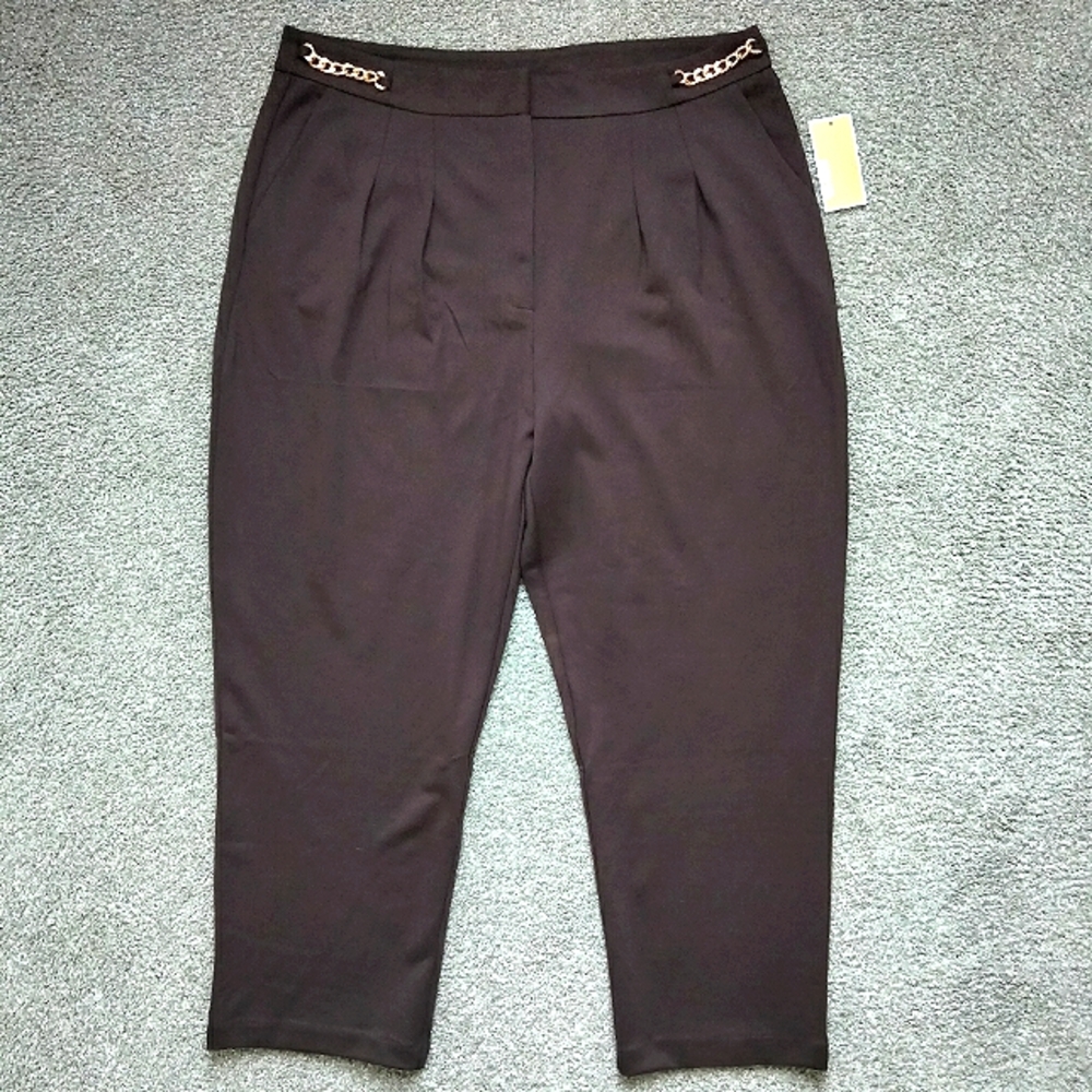 NWT XL Michael Kors Chocolate Brown Knit Pleated Ankle Length Pants NEW